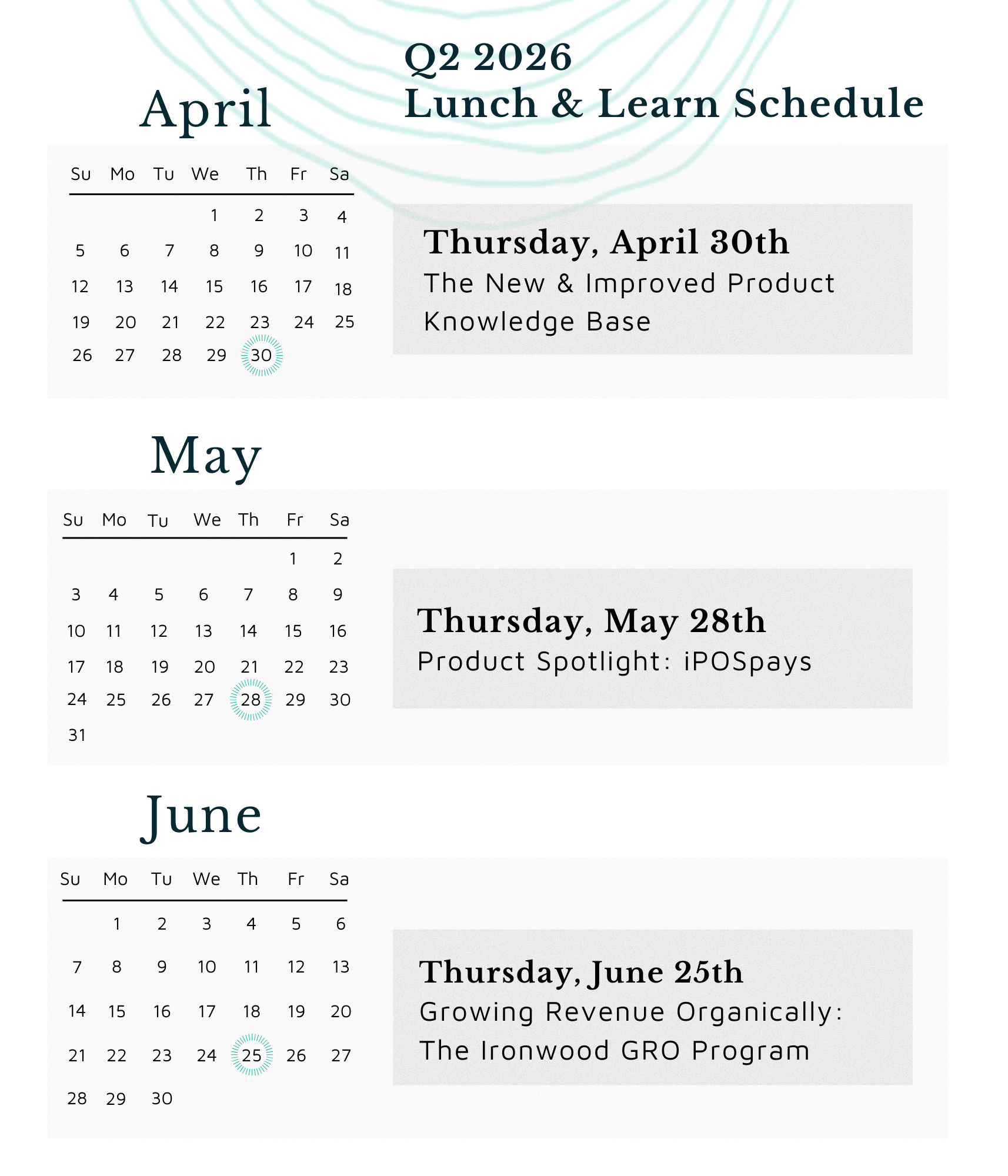 2026 Lunch and Learn Schedules